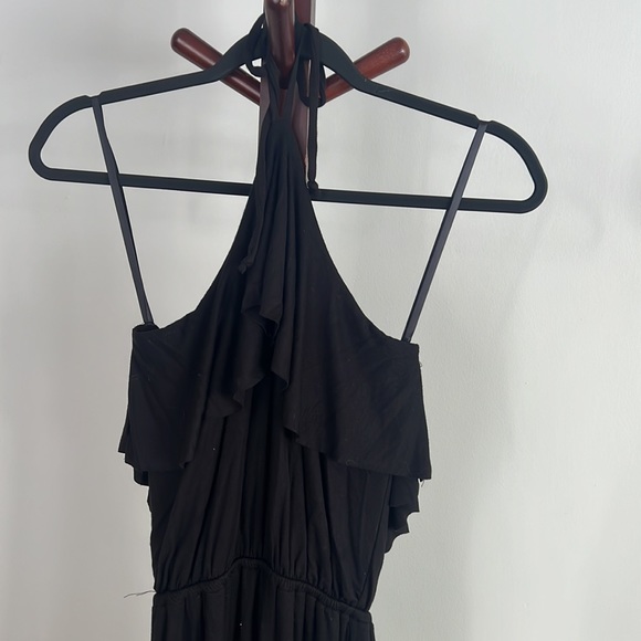 Velvet torch long black ruffle neck dress - Picture 3 of 4